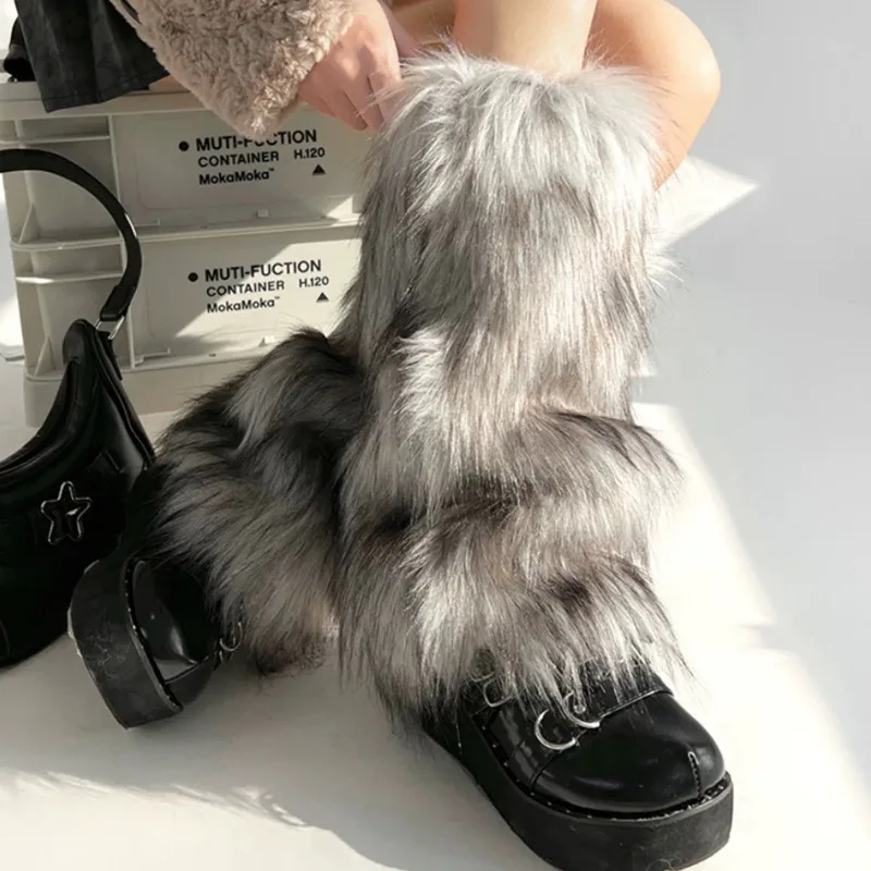 

Одна пара 15-45 см, новый серый меховой чехол для ног Dark Spicy Girl, имитация FurFur, чехол для ног Y2k, зимний теплый серый чехол для ног