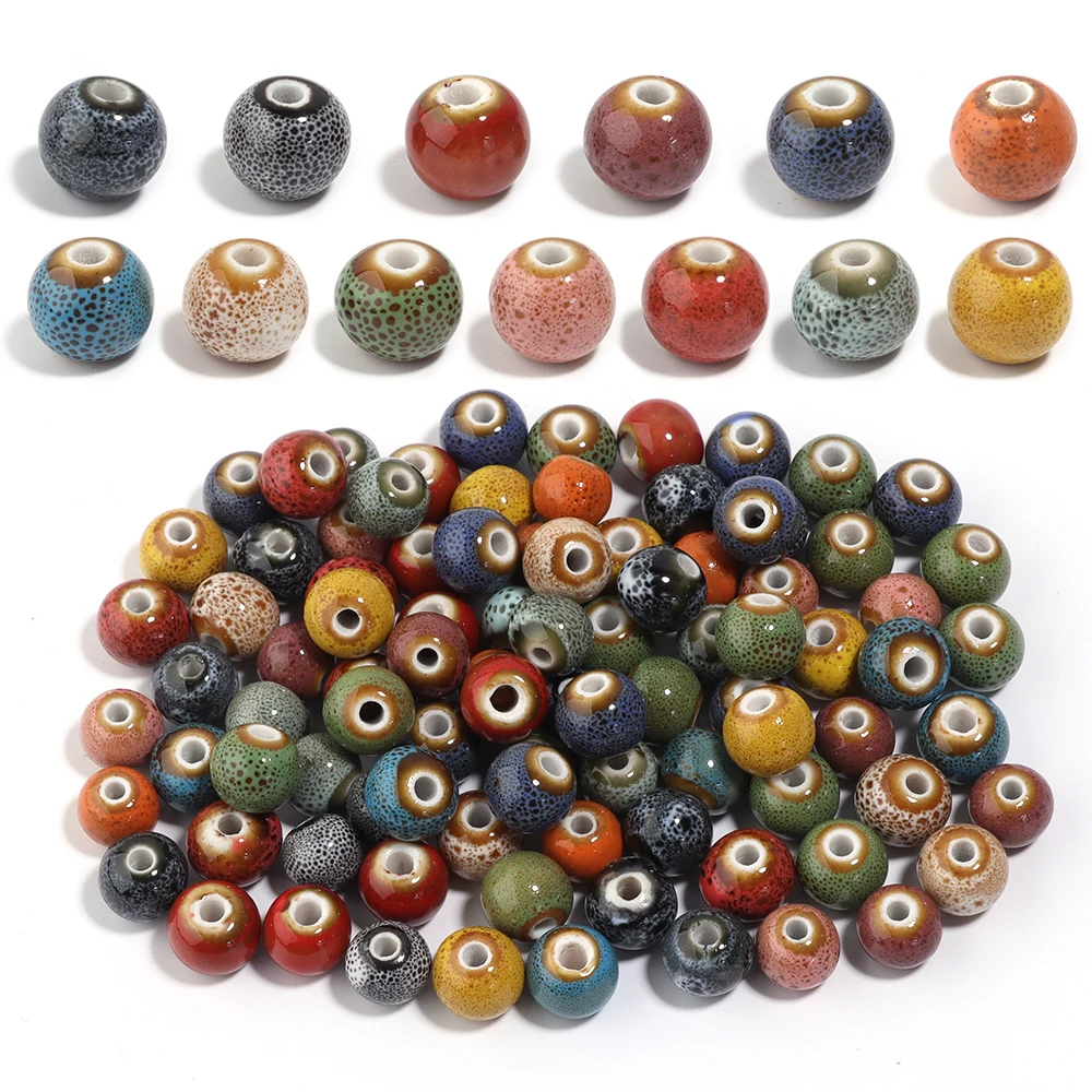 20pcs/lot  Round Ceramic Beads Colorful Spotted Beads Diy Handmade Spacer Loose Porcelain Beads for Jewelry Making Accessories