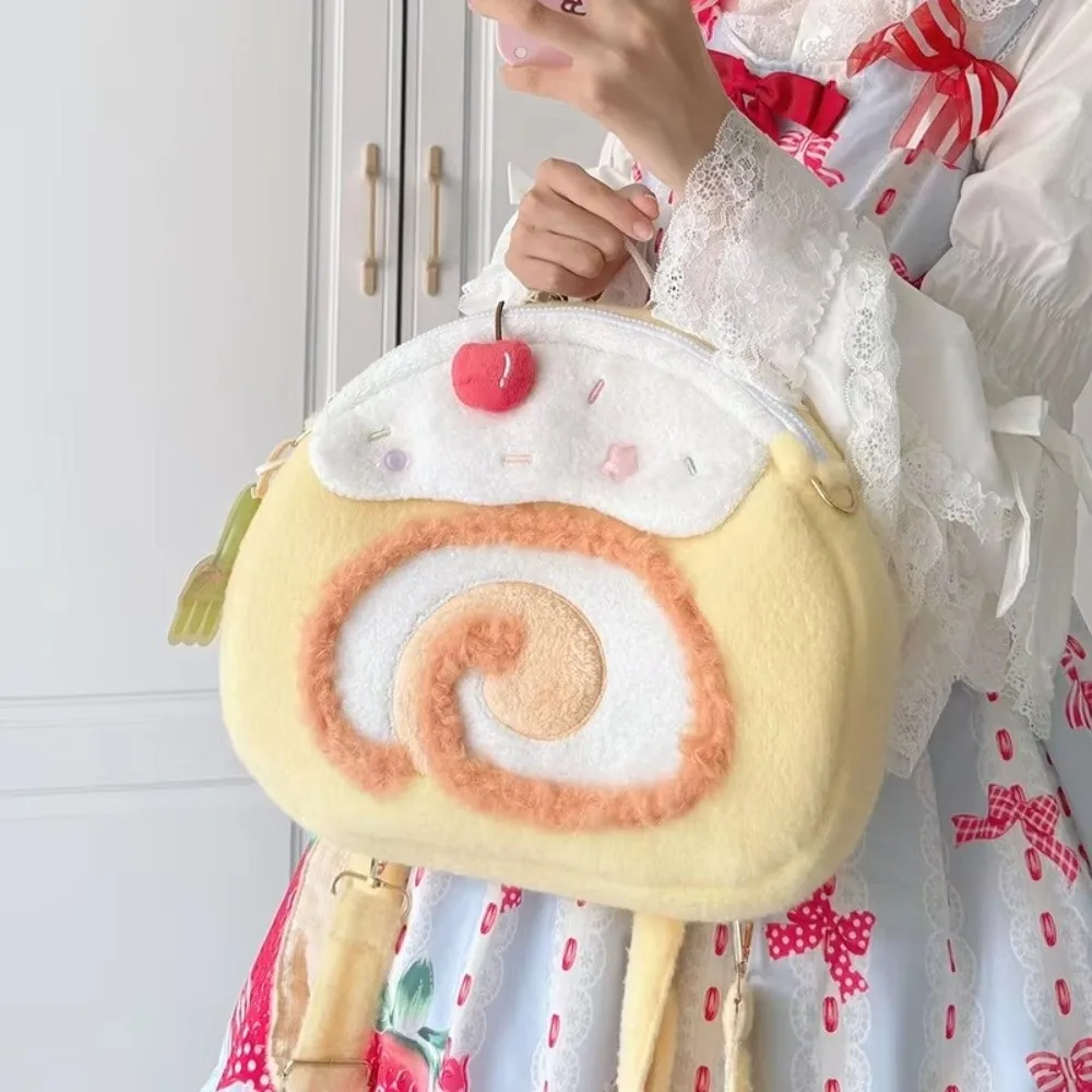 Adorable Large Capacity Backpack Kawaii Fluffy Soft Swiss Roll Bag Lolita Style Casual Crossbody Shoulder Bag For Girls Gift