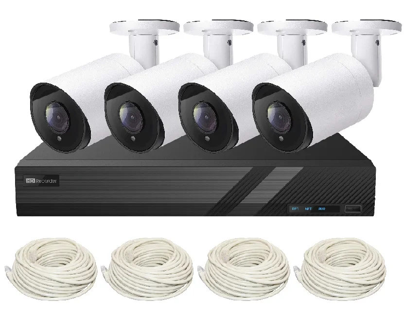 Kit Home Security POE NVR Kit 4K 4CH Colorful Night Vision Waterpoof Bullet Outdoor Cameras With Audio