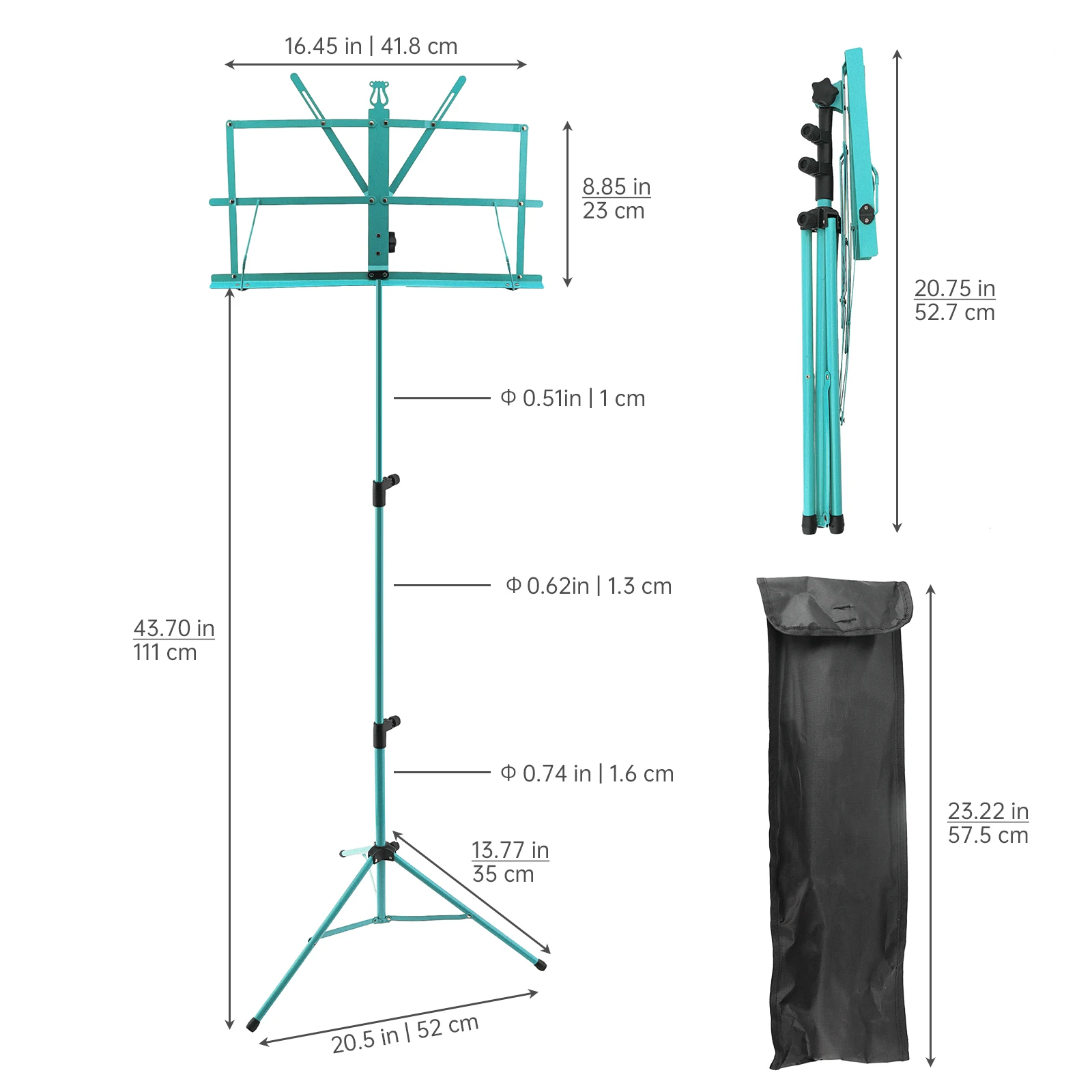 Atril ligero plegable colorido, soporte para trípode de aleación de aluminio, altura ajustable con bolsa de transporte