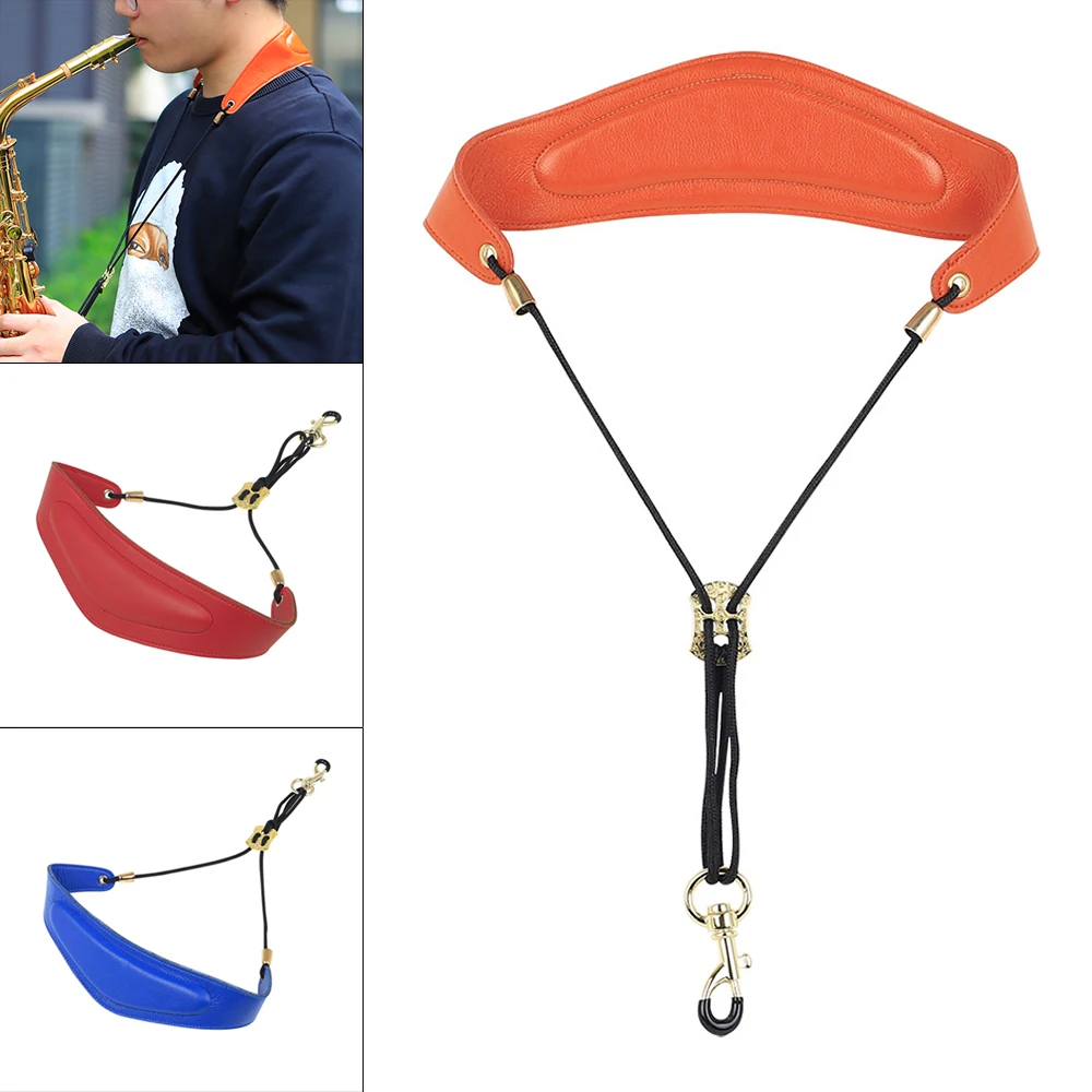 

Leather Adjustable Saxophone Neck Strap with Brass Steel Hook Add Cotton Strap for Saxophone