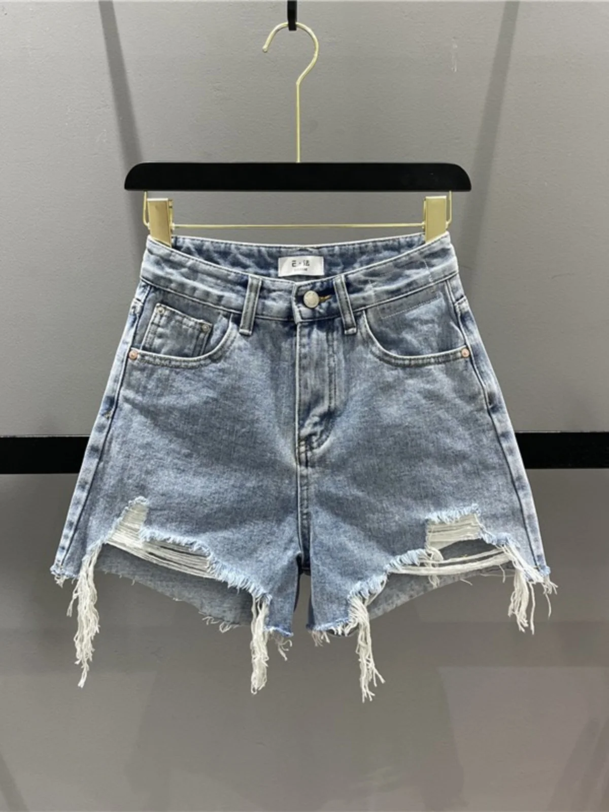 

Summer Hole Ripped Blue Denim Shorts High Waist Casual Slim Fit Hot Pants 2024 New Versatile Women Jean Shorts