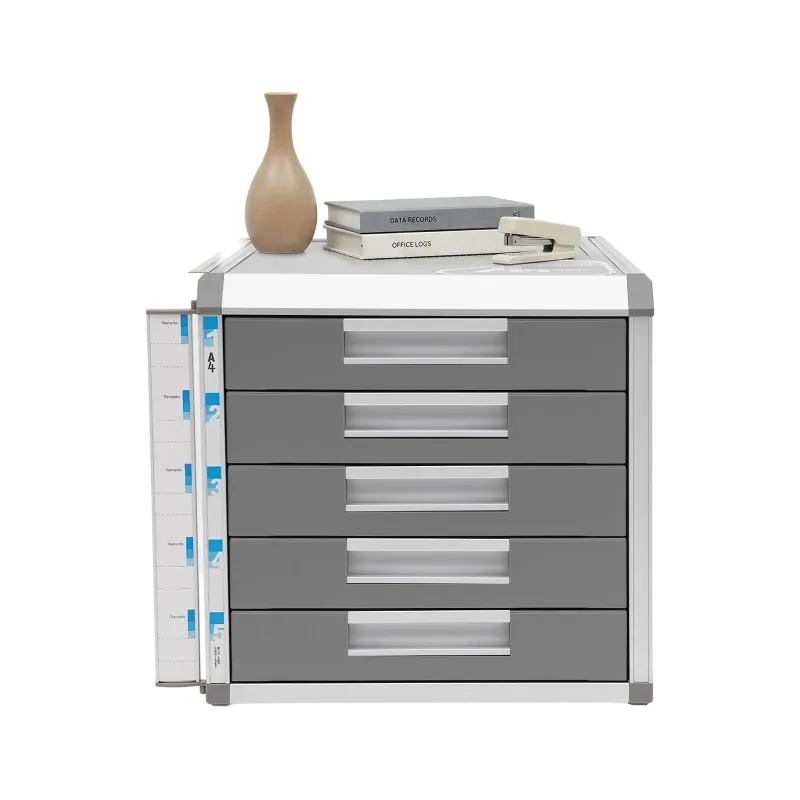 5 Drawer Desktop Organizer Aluminum Alloy Lockable File Cabinet A4 Document Storage Cabinet