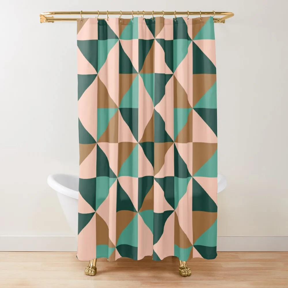 

Retro Triangles in Blush Pink, Gold, and Teal Shower Curtain For Shower Modern Showers For Bathroom Curtain