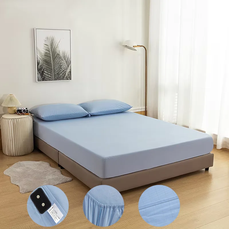 Wellness Health Grounding Bed Sheet Silver Cotton Fabric with Earthing Cord,Restful Sleep,Light Blue Color