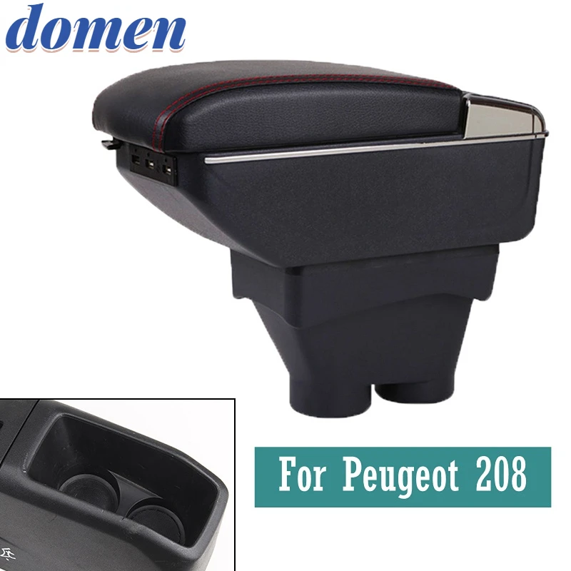 

For Peugeot 208 Armrest Box 2012-2018 Dual layer heighten USB Charging Centre Console Storage Car Decoration Accessories15 16