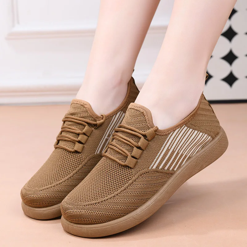

Breathable Knit Mesh Slip On Sneakers Women Elastic No Tie Laces Non Slip Soft Sole Daily Walking Casual Mom Shoes