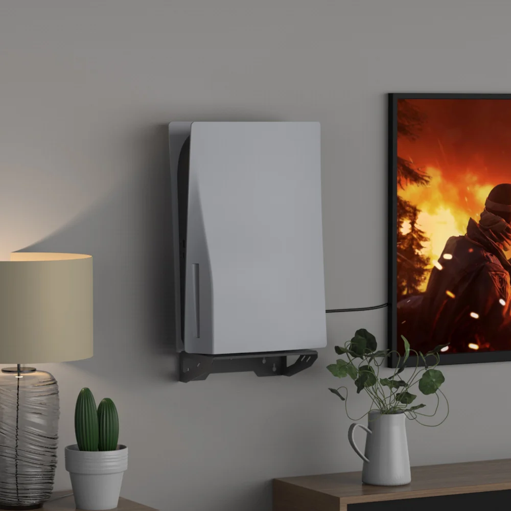 WALL MOPUNTING BRACKET Wall Mount for PS5 Slim/PS5 , Steel Wall Bracket with 1 Headset Holder and 2 Controller Hooks