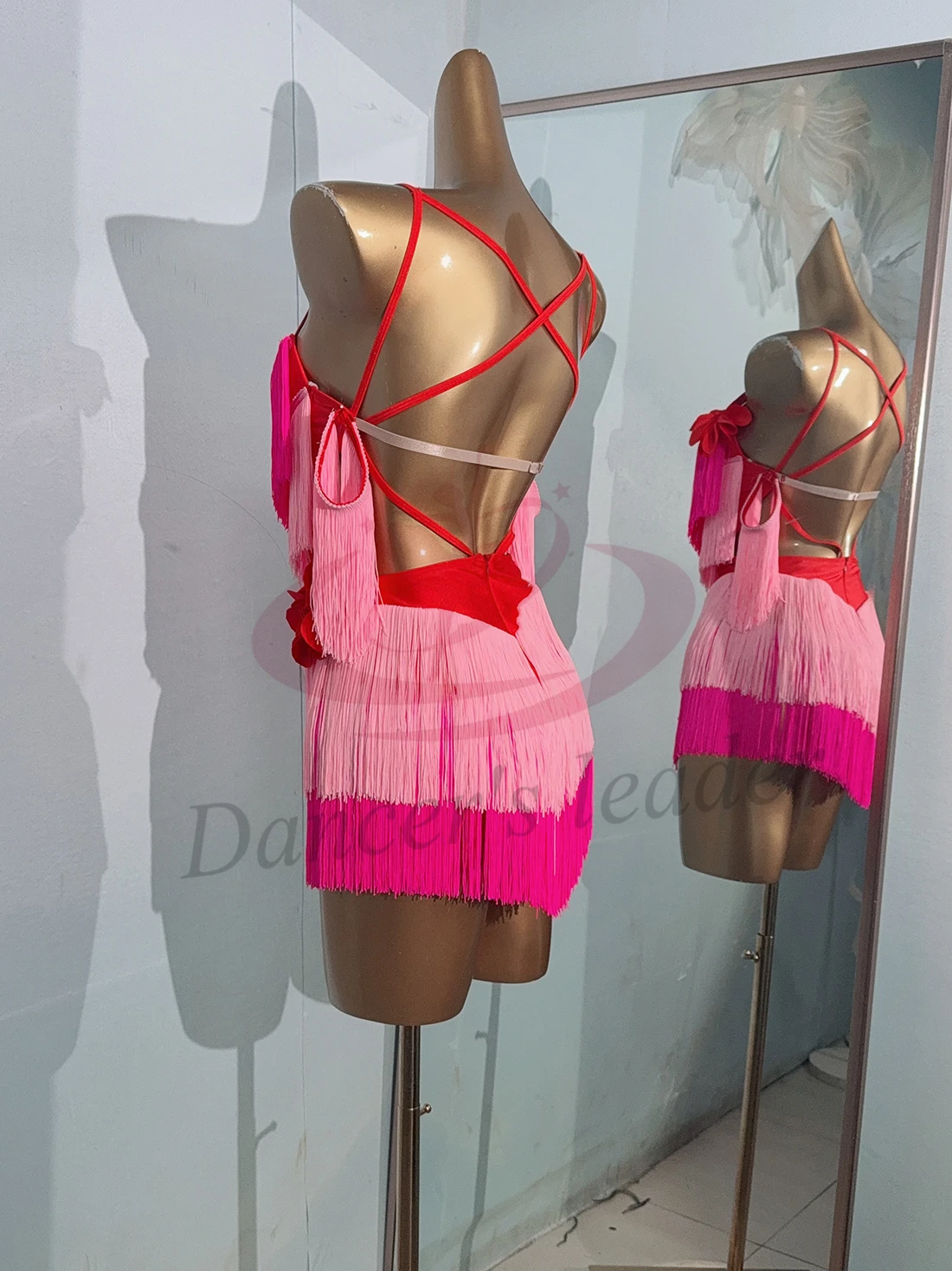 Vestido de dança latina high-end personalizado dupla camada dois tons borla tango feminino adulto e infantil palco roupas profissionais