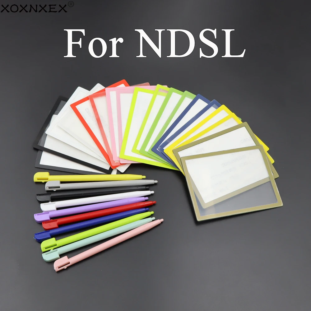 1 Set obere obere LCD-Bildschirmabdeckung unten unten Rahmen für DS Lite DSL für NDSL-Spielekonsole Kunststoff-Objektiv-Panel und Touch-Stylus-Stift