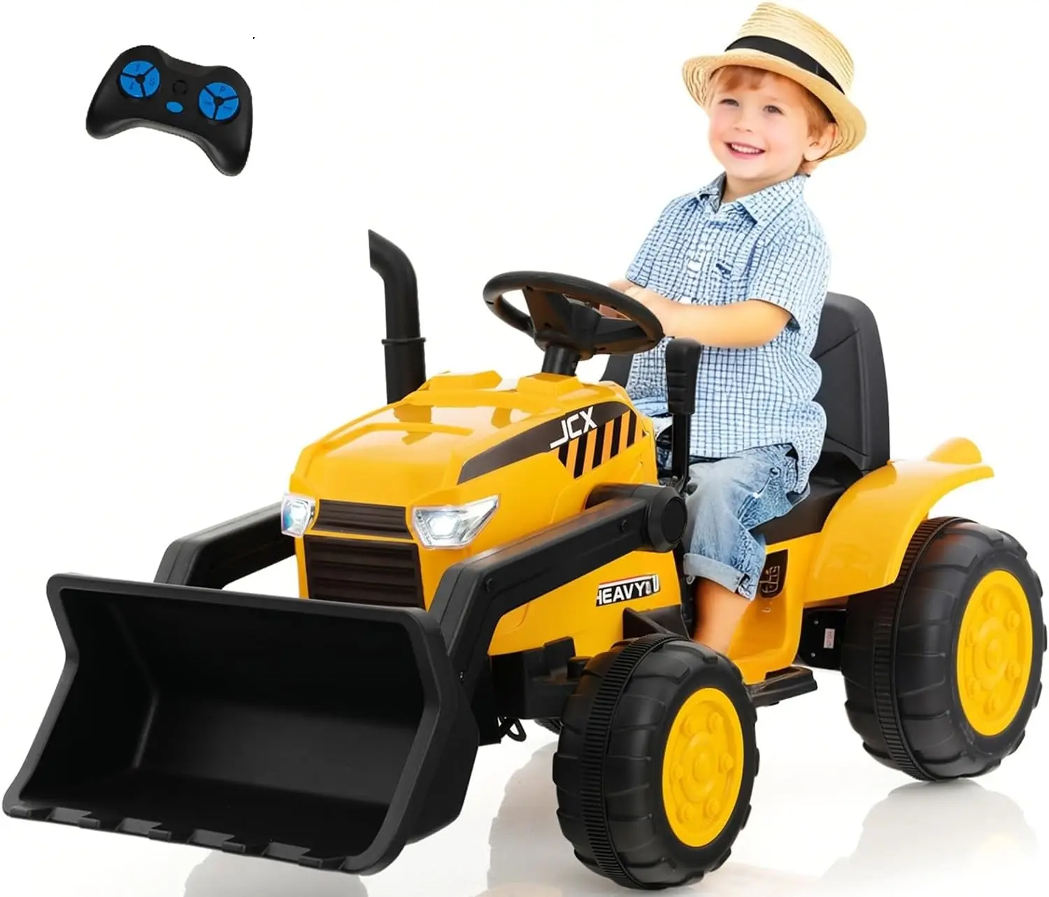 OLAKIDS Kids Ride on Car, 12V Electric Excavator Vehicle Construction Truck with Remote Control, Adjustable Bucket, Toddlers Bat