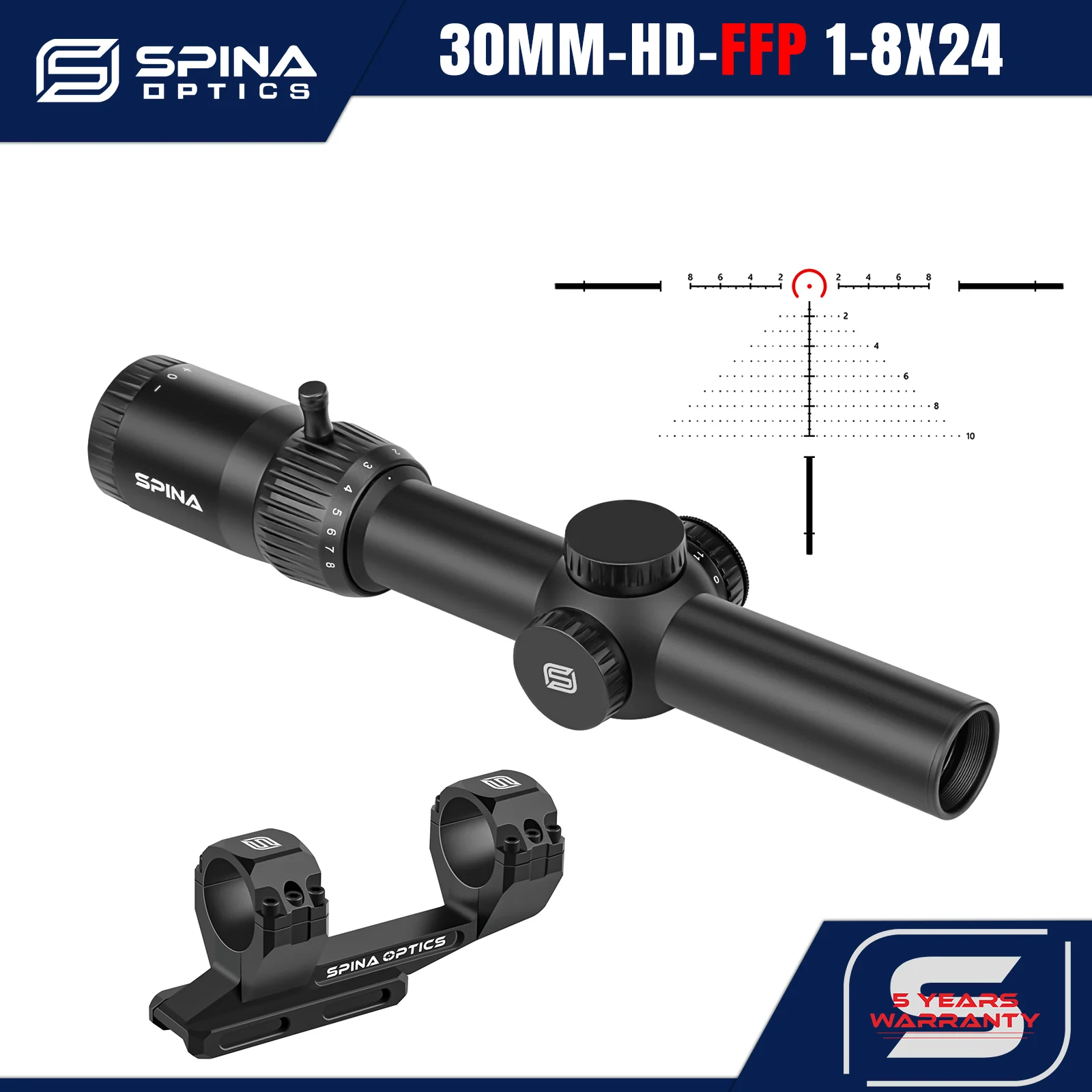 

SPINA OPTICS LPVO NF 1-8X24 FFP First focal plane 3-150m Tactical Hunting Scope Red Dot Sight Etched BDC&Wind Reticle 1/10Mil