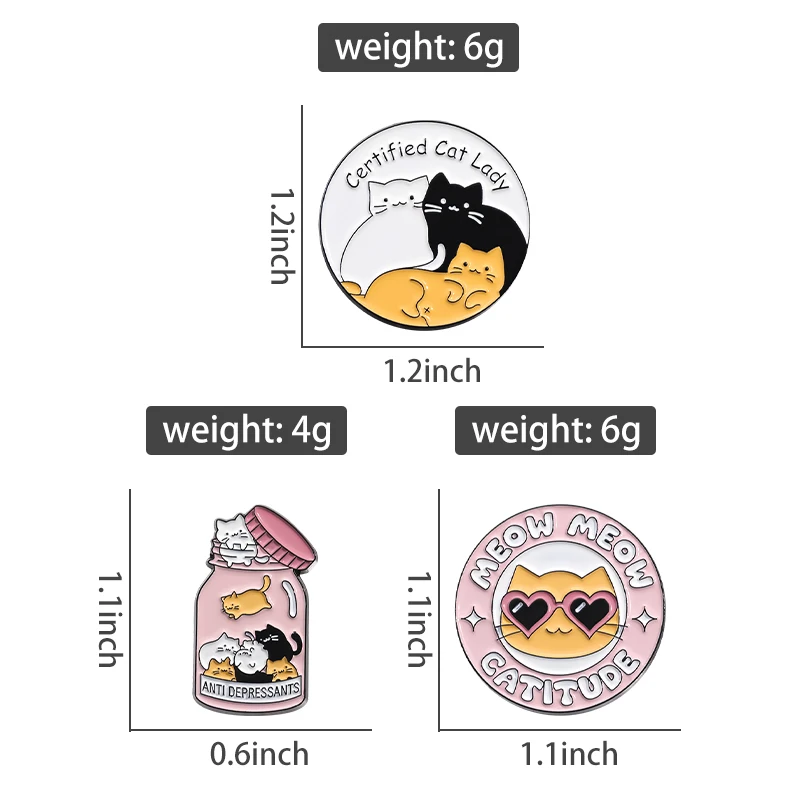 Alfileres de esmalte de gato para mujer, broches personalizados antidepresión, insignias de solapa, joyería de animales, regalo para amantes de los