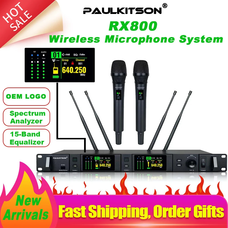 

Paulkitson RX800 Professional Digital Wireless Microphone System Receiver with 15-Band Equalizer Real-Time Spectrum Analyzer