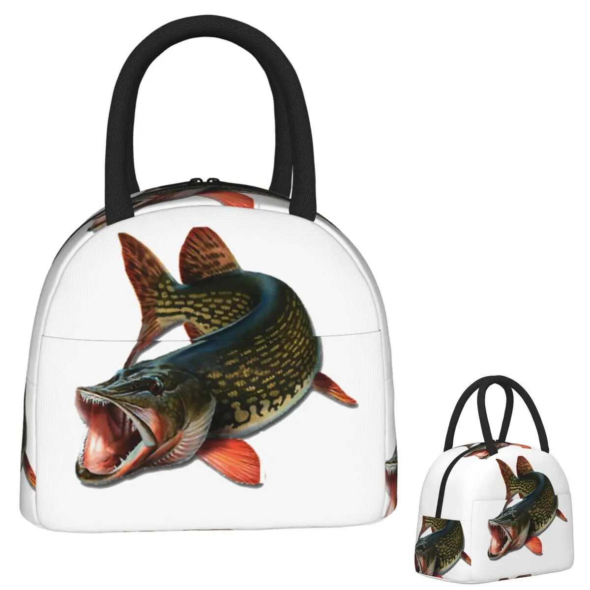 

Northern Pike Fish Insulated Lunch Bag for Women Children Leakproof Food Boxes Thermal Lunch Box Tote