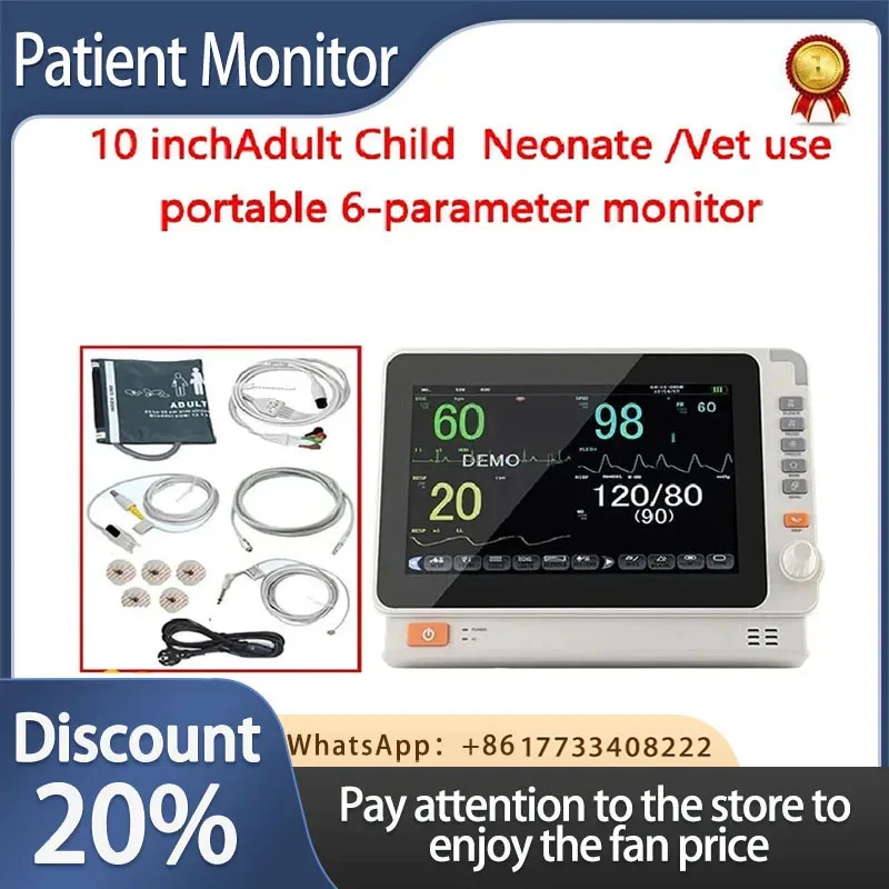 

10 inchAdult Child Neonate /Vet use portable 6-parameter monitor ECG/NIBP/PR/SPO2/RESP/TEMP patient monitor vital signs monitor