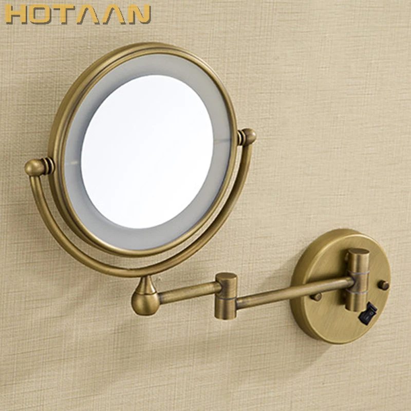 

Antique brass LED light makeup mirrors 8" round dual sides 3X /1X mirrors bathroom cosmetic mirror wall mount magnifying mirror