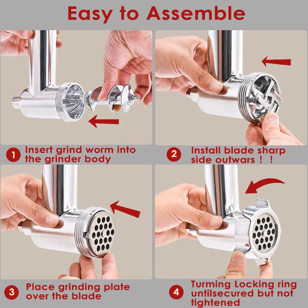 Metal Food Grinder Attachments for All KitchenAid Stand Mixers, Meat Grinder, Sausage Stuffer, (Kitchenaid Mixer Not included )