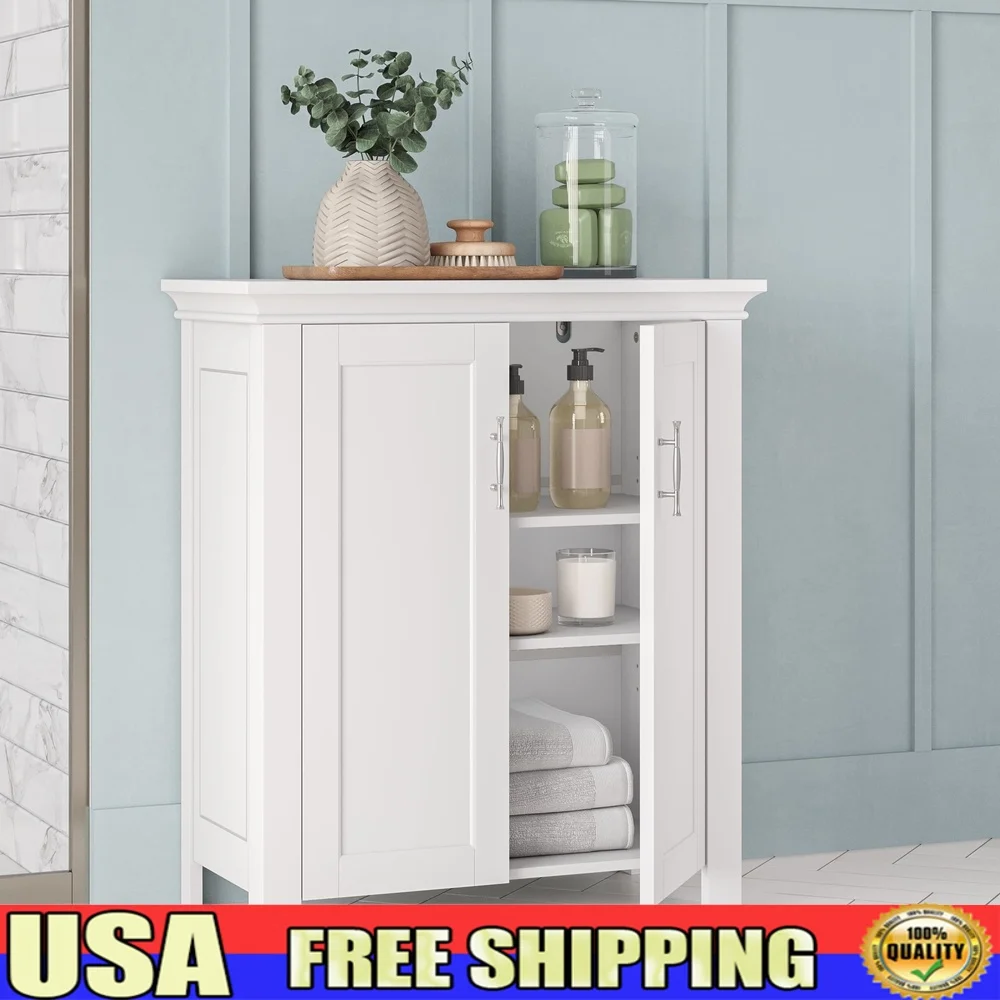 

Somerset 2-Door Bathroom Storage Cabinet Organizer with Adjustable Shelves Linens Toiletries Entryway Safety Features