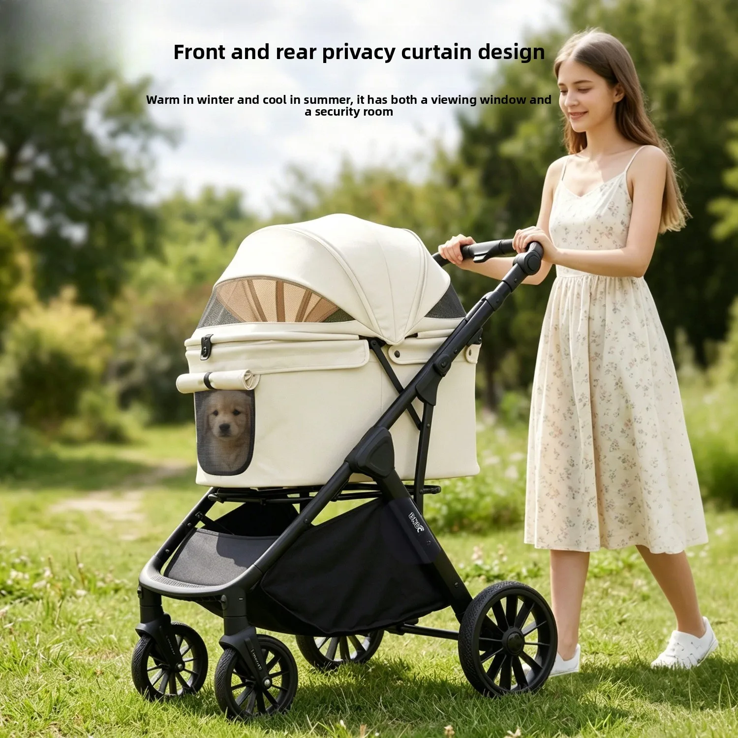 One-click gravity automatic collection pet cart out trolley medium dog trolley one-foot double brake trolley