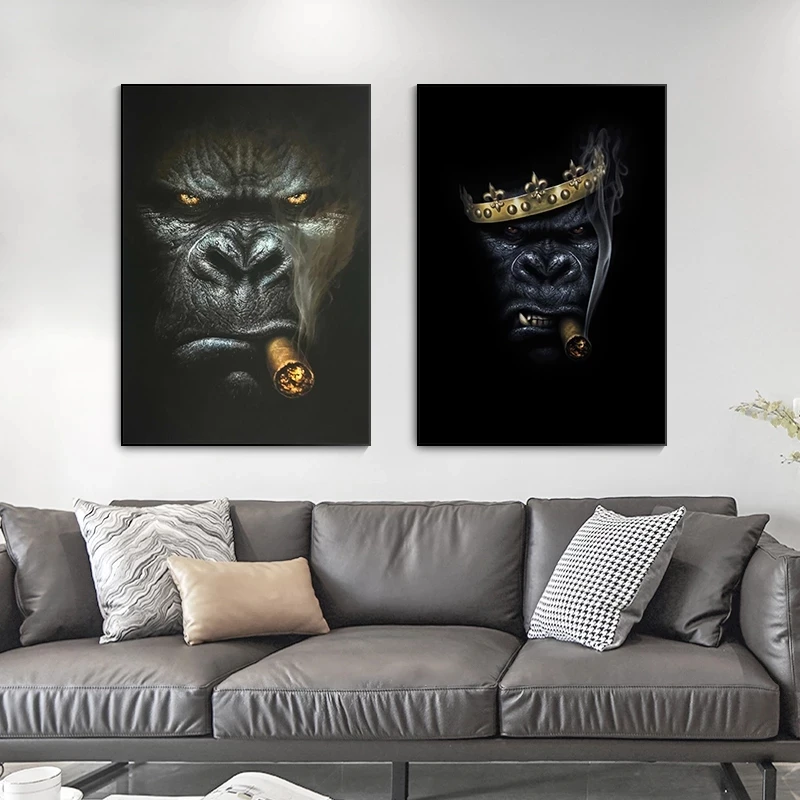 Fun Gorilla Smoking Cigars On Canvas Art Animal Posters And Print Wall Art Paintings For Living Room Home Decor