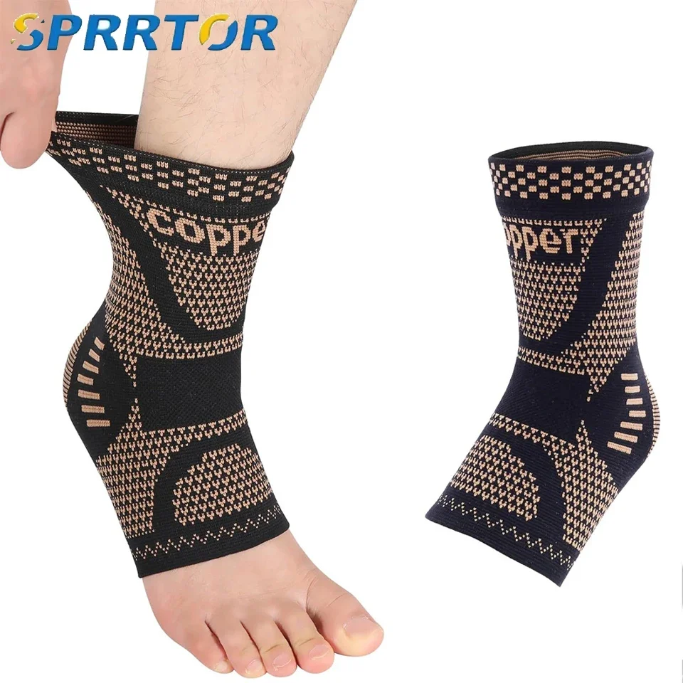1PC Copper Ankle Brace Support for Men & Women,Ankle Compression Sleeve Socks for Plantar Fasciitis, Sprained Ankle,Sports