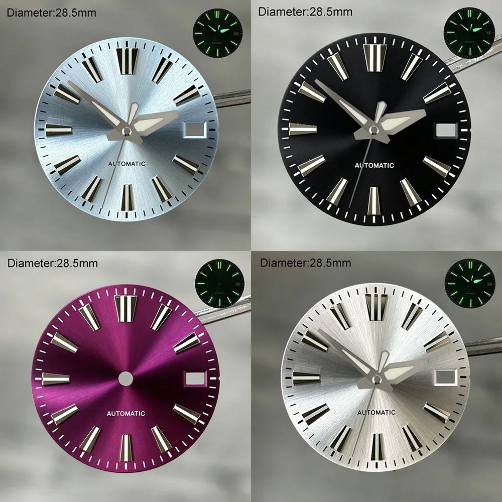28.5mm S Logo NH35 Dial S Dial Sunray Dial Green Luminous Fit NH35 Automatic Mechanical Movement WatchMods Watch Accessories