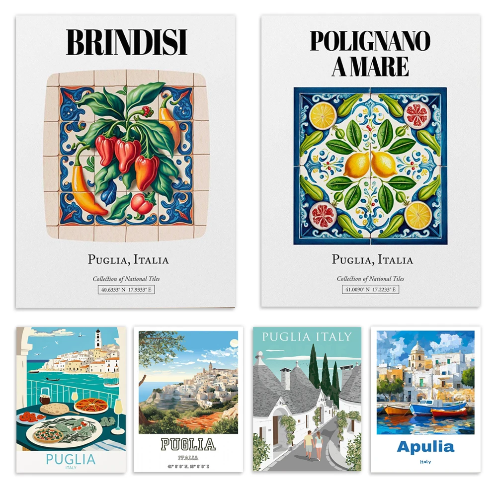 Case Trulli di Alberobello, Brindisi, Bari, Puglia, Italia, stampa su tela tradizionale di piastrelle di ceramica, poster di paesaggi di viaggio