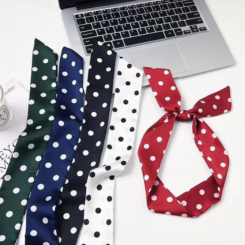 2025 Brand Design Dot Pattern Women Scarf Luxury Silk Scarf Fashion Hair Headband Foulard Skinny Bag Scarves Neckerchief image 4