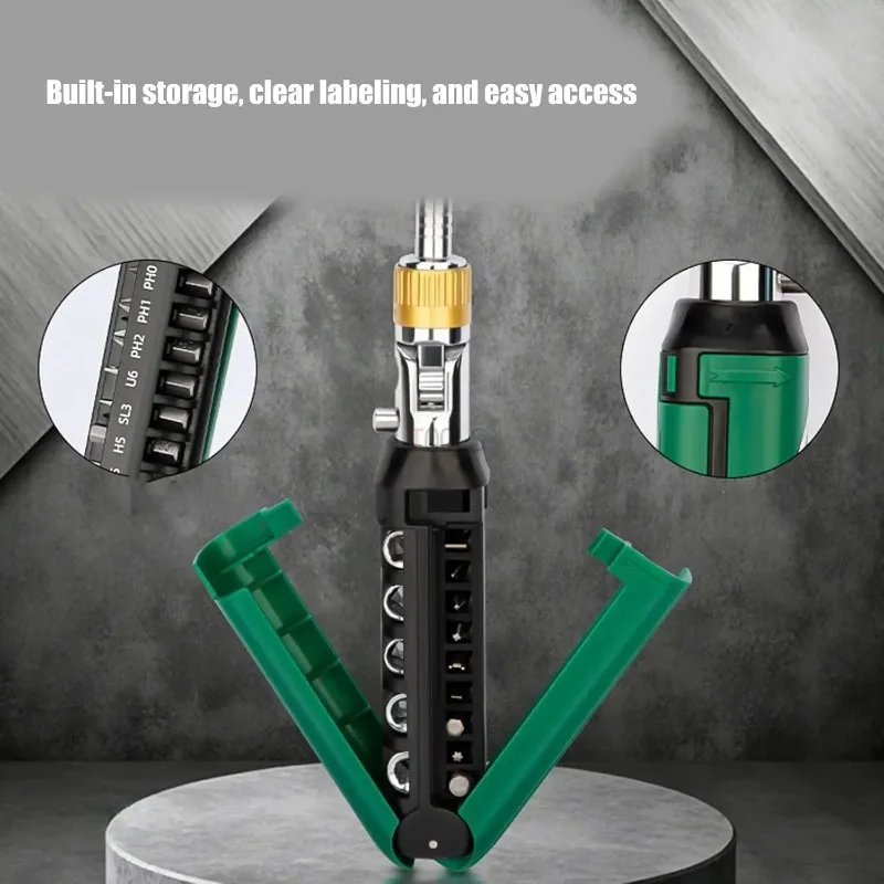 14 in 1 Multi-functional Ratchet Screwdriver Set 180-degree Rotation Straight and Cross Ratchet Screwdriver Bit Kit Repair Tool