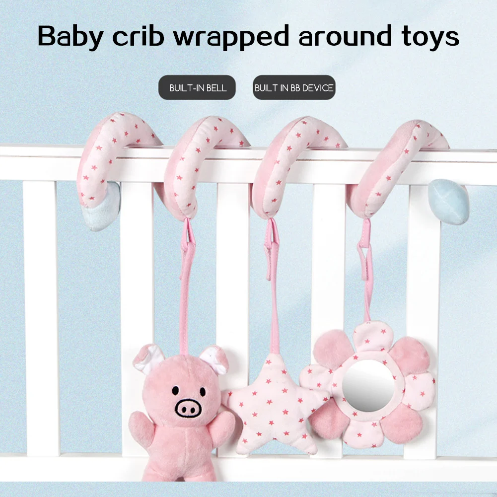 Berço de bebê pendurado brinquedos ao redor da cama, atividades espirais pendurados berços carrinhos brinquedos, melhorar a coordenação olho-mão para bebês