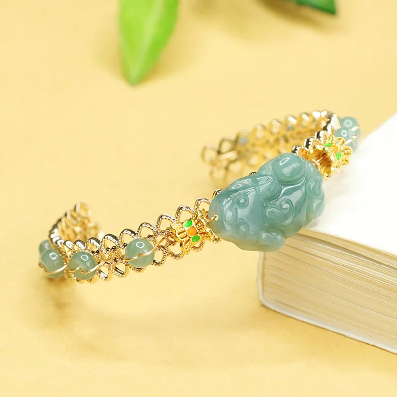 Natural jadeite blue water bracelet jade Pixiu bracelet bracelet jade