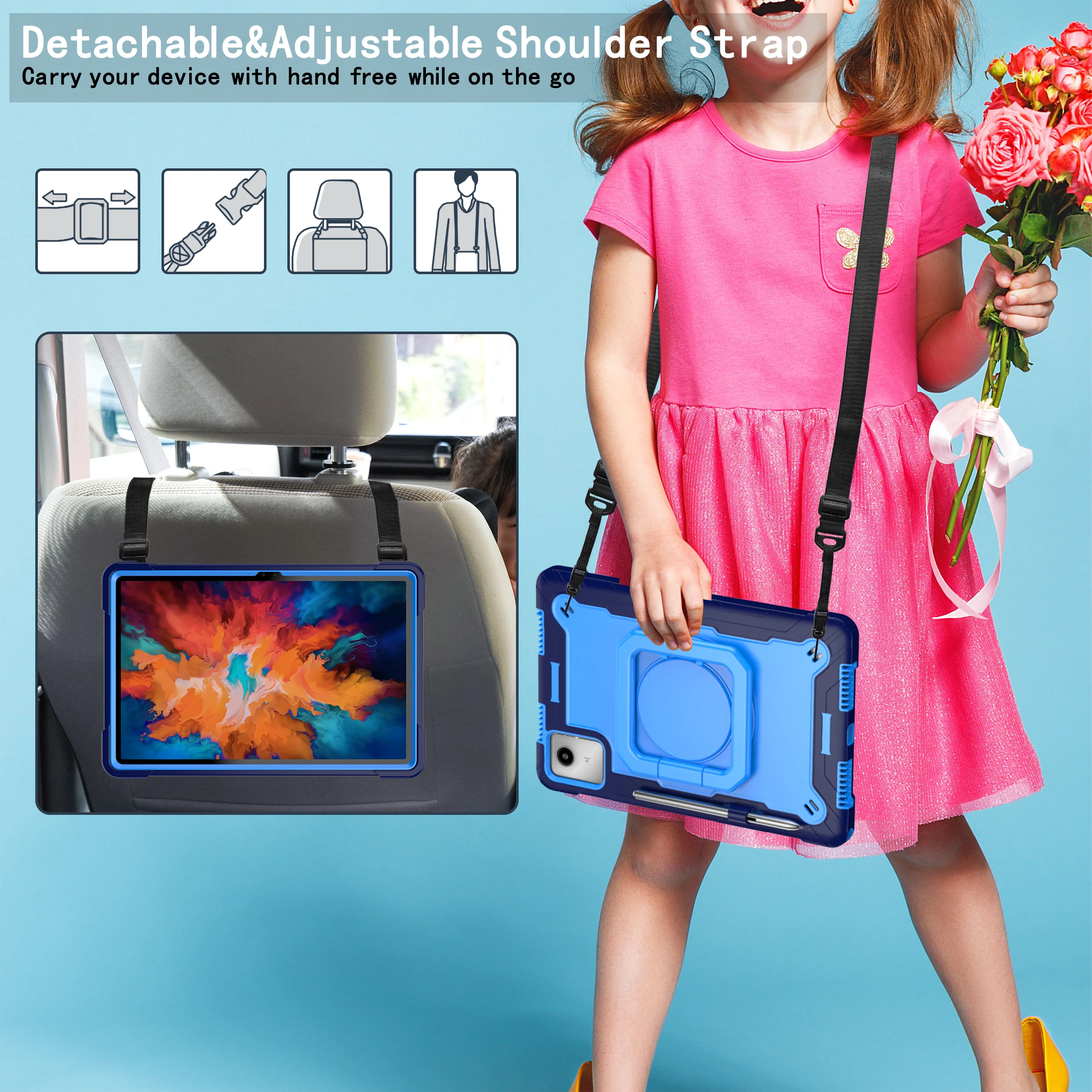 حافظة تابلت متعددة الوظائف لجهاز لينوفو تاب M11/K11 (2024) مقاس 11 بوصة | Xiaoxin Pad 11 2024، تصميم 3 في 1، 360 ° حامل حلقي قابل للدوران #4