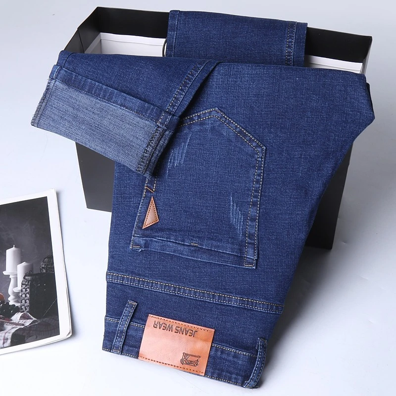 Men Business Jeans Summer Thin Straight Leg Elastic Denim Pants Light Luxury Fashion Office Daily Trousers Outdoor Wear Clothing