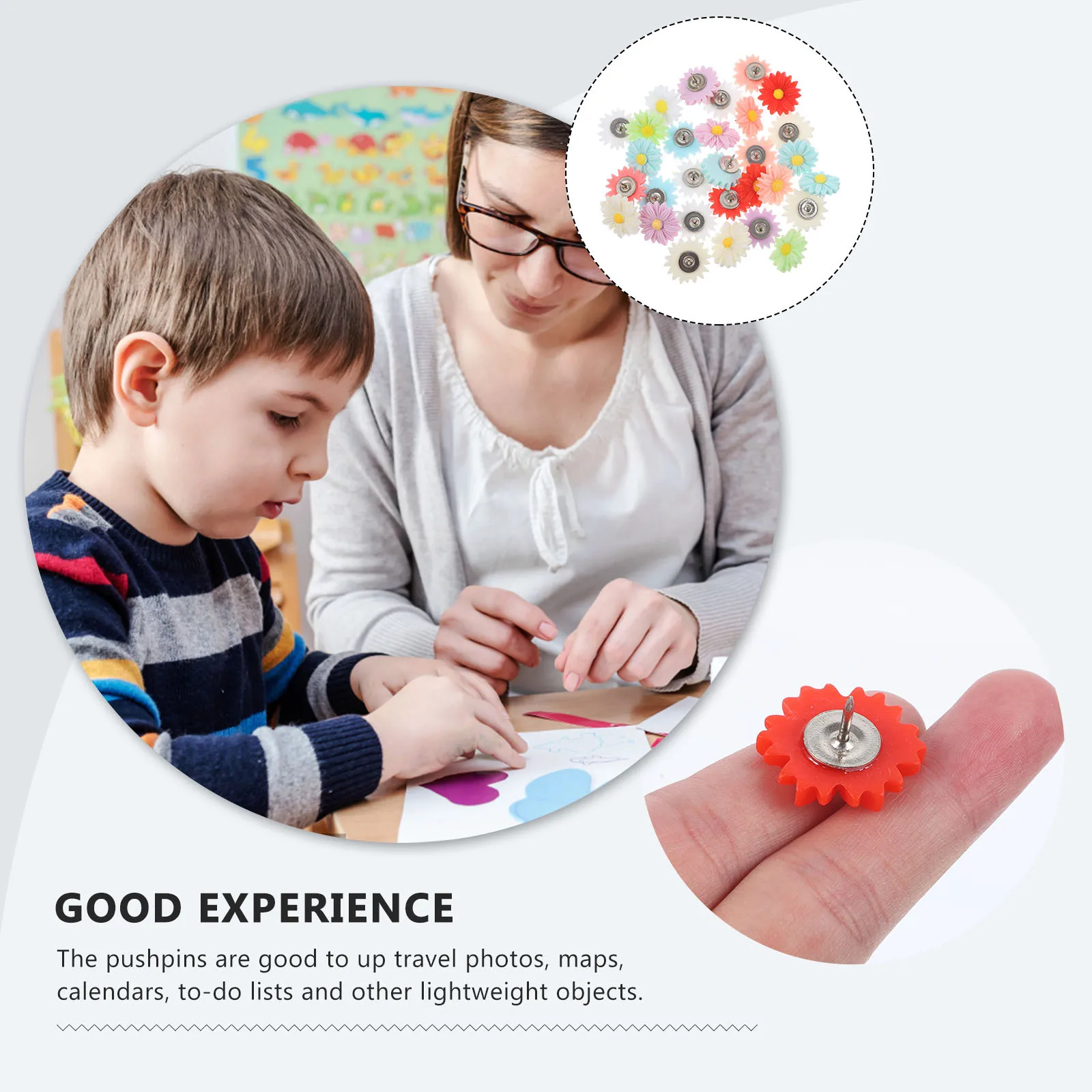 

30Pcs Resin Thumb Tacks Flower Design Pushpin for Cord Board Decoration Office School Home Use Decorative Tacks Set