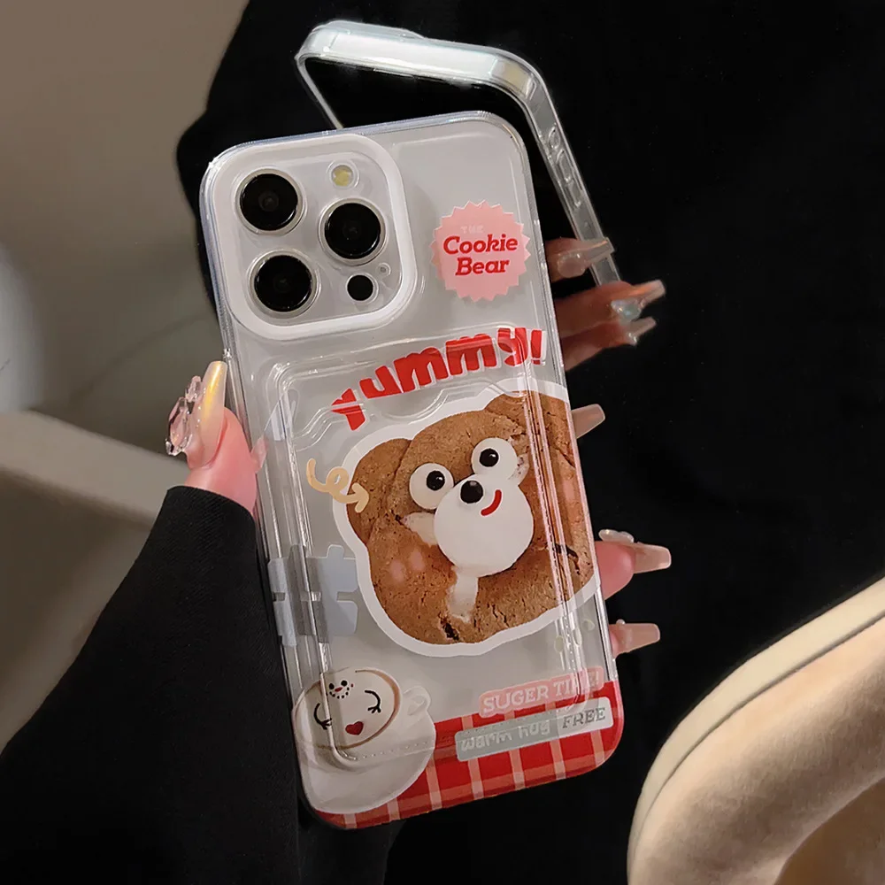 Photo card holder Cookie bear transparent Phone Case For iPhone 16 15 14 13 12 11 Pro Max Xr 16 15 Plus Case Cute cartoon Cover