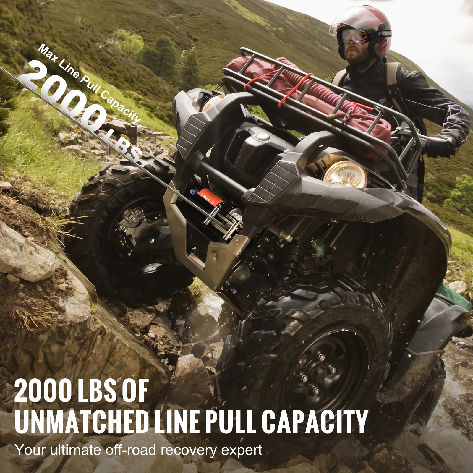 SucceBuy 2000lbs Electric Car Winch ATV/UTV Steel Cable Winch with Wired Remote Control for Towing Off-Road Vehicle Jeep Truck