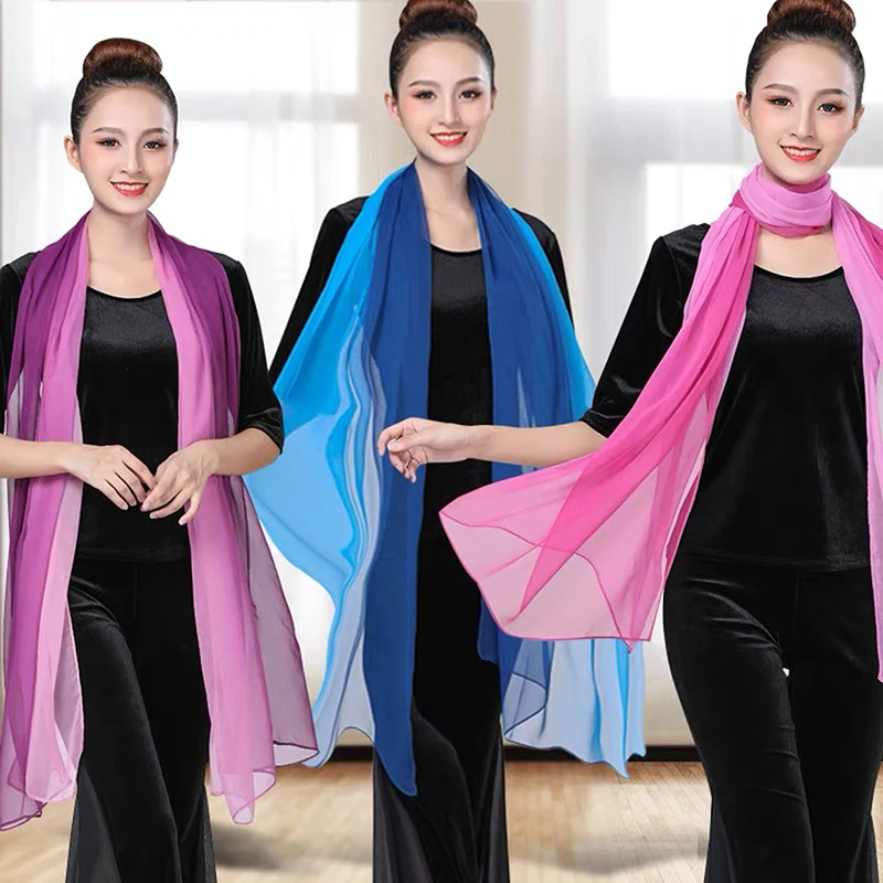 Women's Scarf Gradient Color Gauze Shawl Lightweight Soft Ladies Comfortable Breathable Outdoor Square Dance Female's Scarf