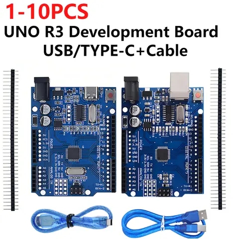 1-10PCS UNO R3 (CH340G) MEGA328P Chip for Arduino UNO R3 + USB/TYPE-C CABLE ATMEGA328P-AU Development Board 16Mhz