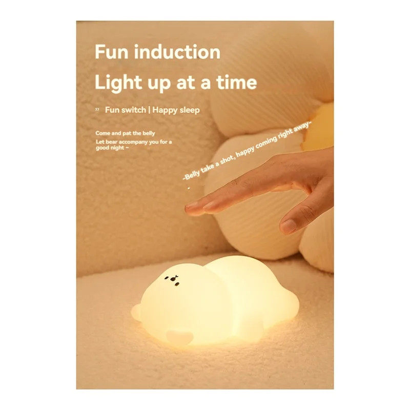 

LICE-Silicone Lying Flat Bear LED Night Light Cute Animal Kids Night Lamp Touch Control USB Rechargeable Lamps For Kid
