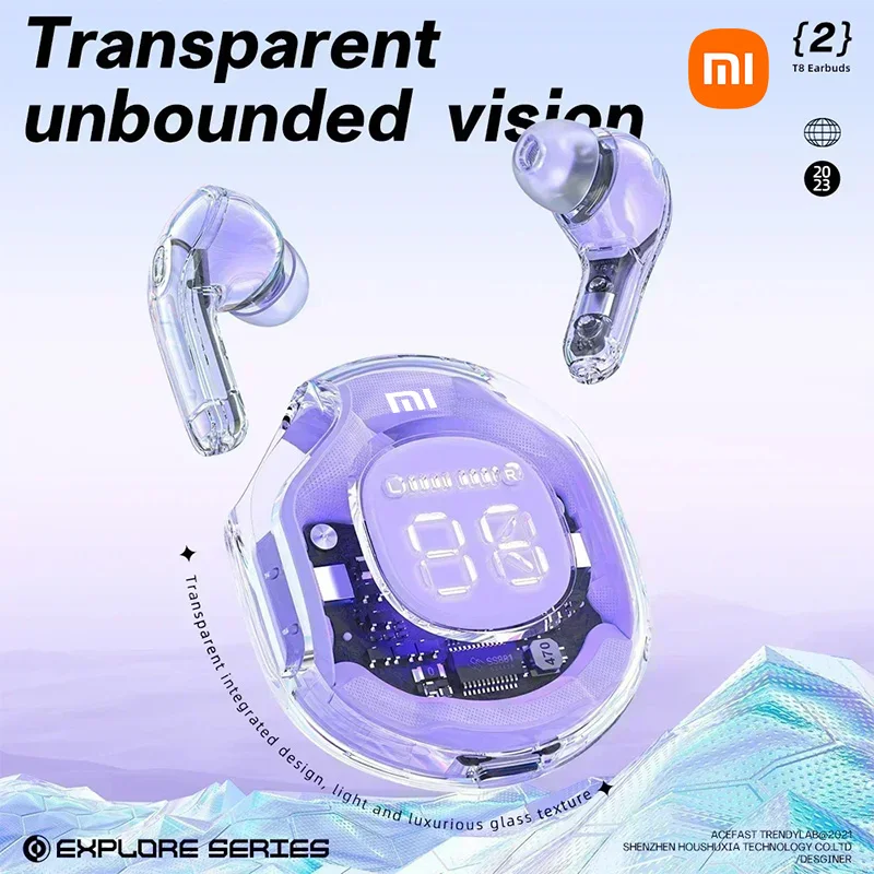 

XIAOMI T8 New Wireless Earphone LED Digital Display Bluetooth5.3 Earbuds Fashion Transparent Headphone With Charging Case