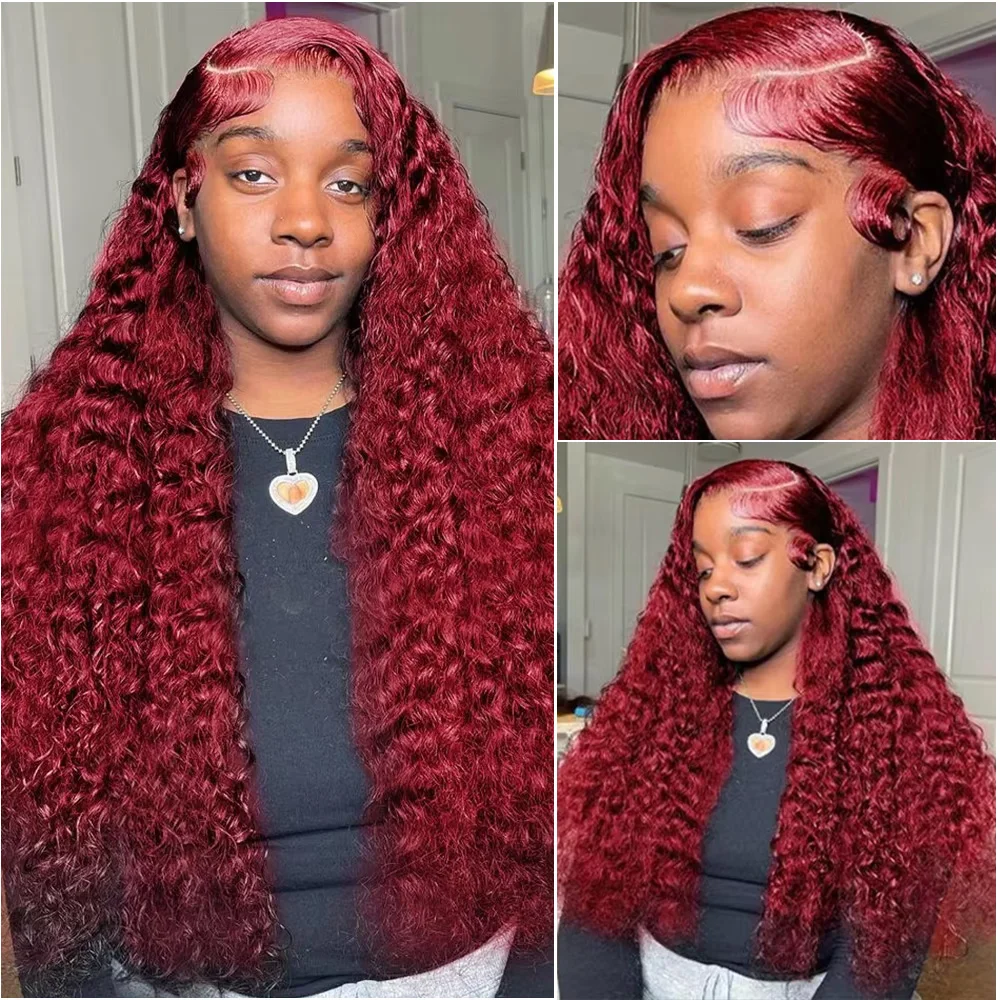 13x4 Прозрачный кружевной вьющийся глубокий волнистый фронтальный парик Цветной 30 40 дюймов 99j Бордовый 13x6 HD Парики из натуральных волос на кружеве для женщин