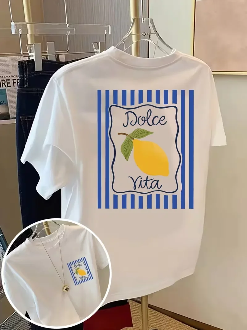 Dolce Vita Lemon Graphic women men T‑Shirt Kids Front & Back Italian Summer Print, Crew Neck Short Sleeve Daily Casual Top
