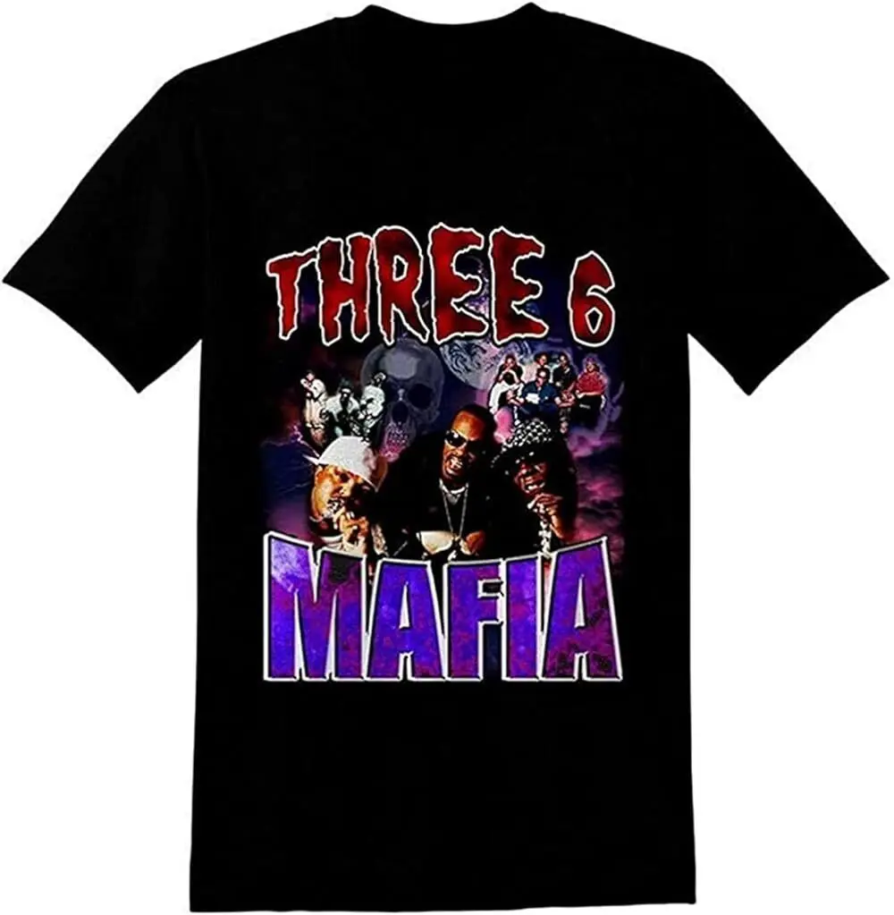 Sleeve Three 6 Mafia Hip Hop Rap Black T Shirt Printing Machine Streetwear Tops