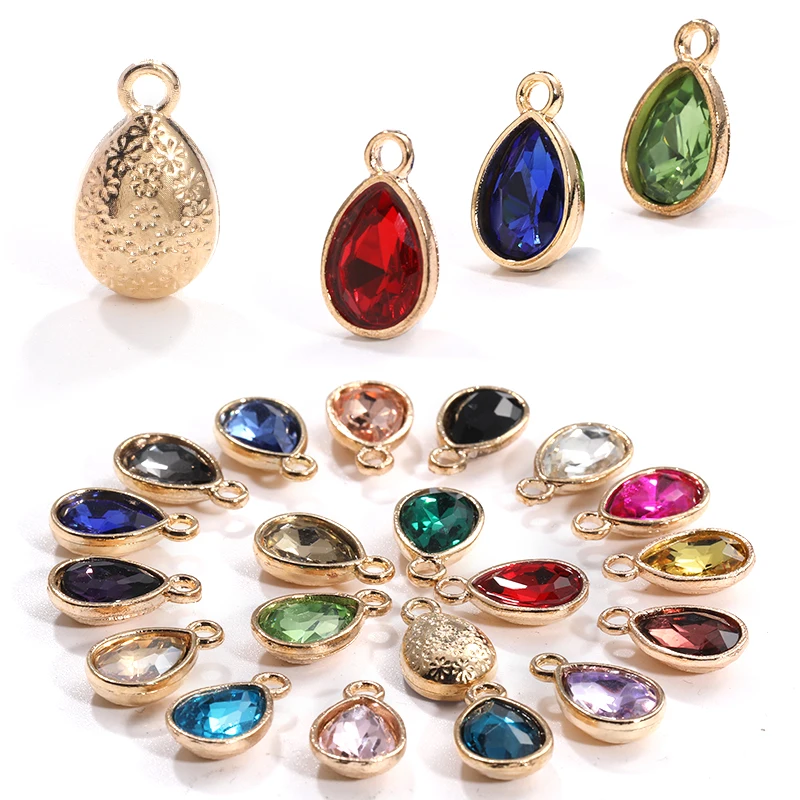 20Pcs Teardrop in lega di zinco perline di strass Color oro ciondoli di cristallo per collana braccialetto gioielli che fanno fascino fai da te