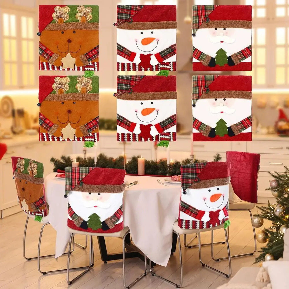 

Christmas Bulk Chair Covers with Santa, Snowman, Reindeer for Holiday Party Decor in Dining Rooms, Kitchens, Restaurants, Hotels