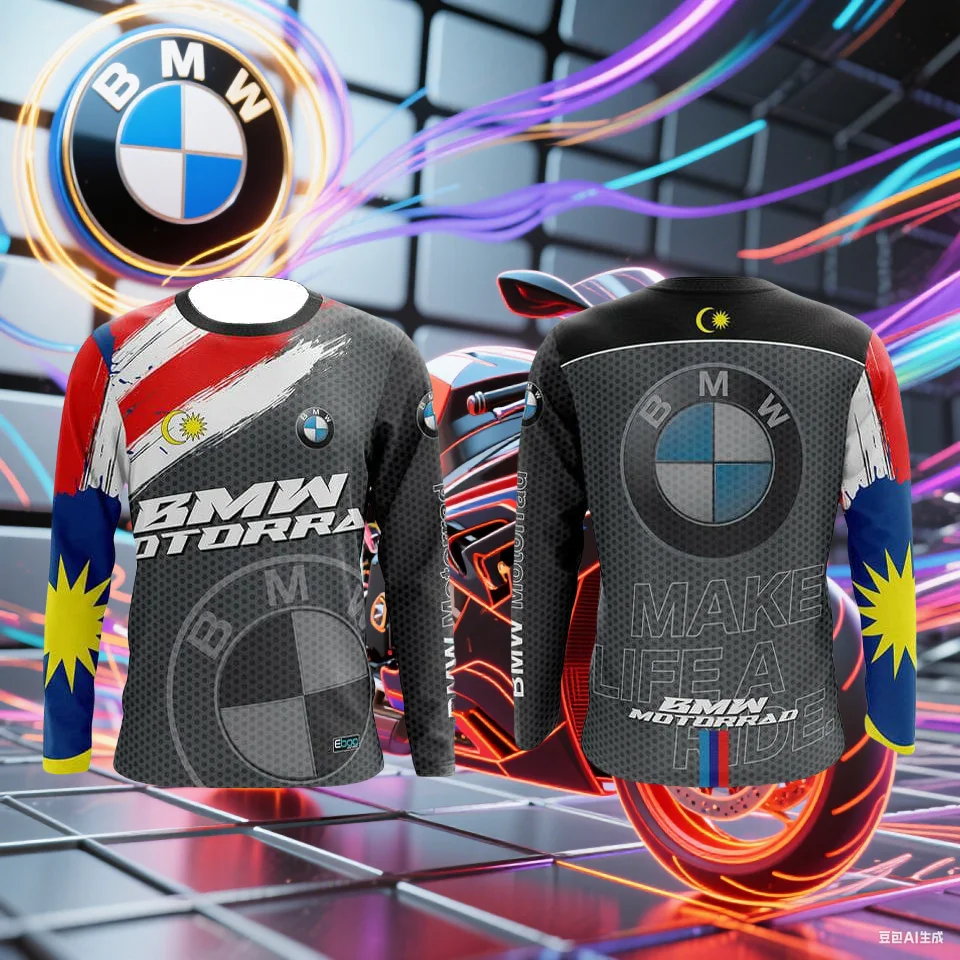 

Летняя малайзийская футболка BMW, мужская футболка с длинными рукавами, футболка с принтом BMW, впитывающая пот, дышащая, быстросохнущая мото-футболка