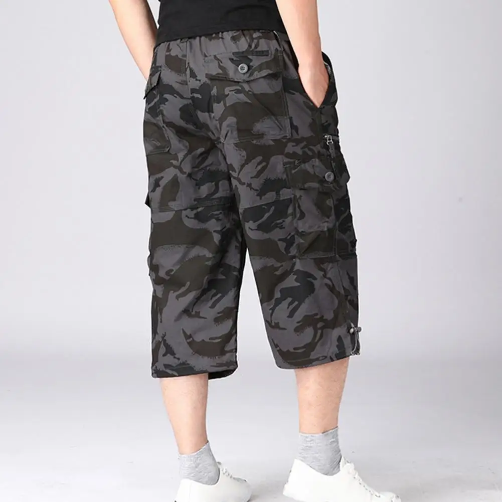 

Casual Cropped Trousers Men's Outdoor Cargo Pants with Adjustable Drawstring Waist Multiple Pockets for A Comfortable Stylish