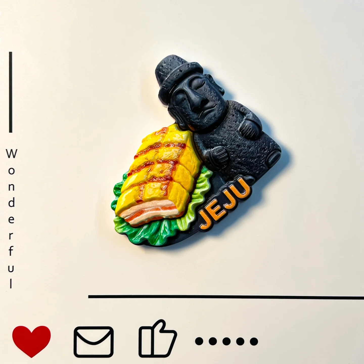 Jeju Island, South Korea, volcanic rocks, carved stone statues, souvenirs, delicious food, grilled meat, refrigerator stickers